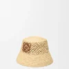 Anagram Bucket Hat in Raffia and Calfskin