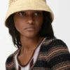 Anagram Bucket Hat in Raffia and Calfskin