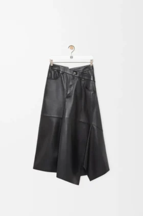 Asymmetric Skirt in Satin Nappa Lambskin