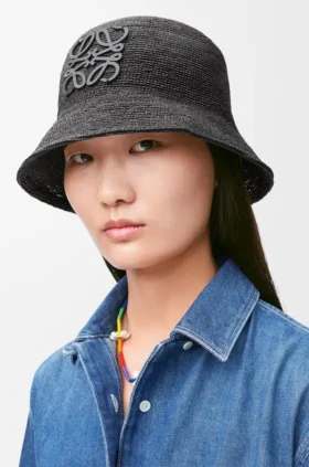 Bucket Hat in Raffia and Calfskin Bucket Hat in Raffia and Calfskin