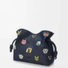 Cats Medium Flamenco Clutch in Embroidered Denim Cats Medium Flamenco Clutch in Embroidered Denim