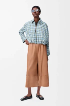 Cropped Trousers in Nappa Lambskin and Suede Goatskin
