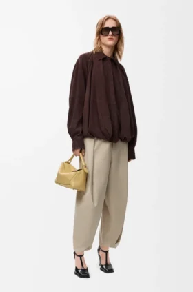 Draped Shirt in Suede Goatskin