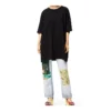 Embroidered Smiley Pattern Loose Short Sleeve Unisex Black S616341X20-1100