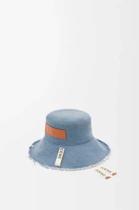 Frayed Fisherman Hat in Denim and Calfskin Frayed Fisherman Hat in Denim and Calfskin
