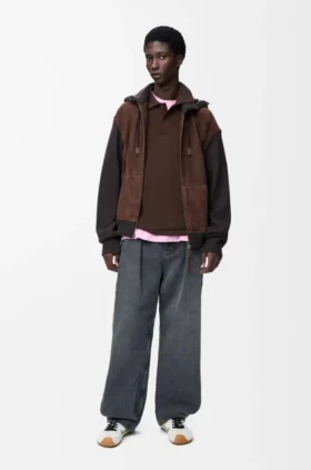 Hybrid Zip-Up Hoodie in Suede Goatskin and Wool Blend Hybrid Zip-Up Hoodie in Suede Goatskin and Wool Blend