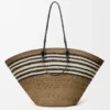 Large Anagram Basket in Iraca Palm and Calfskin