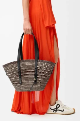 Medium Braid Basket in Iraca Palm and Calfskin