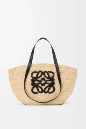 Medium Eclipse Basket in Raffia and Calfskin