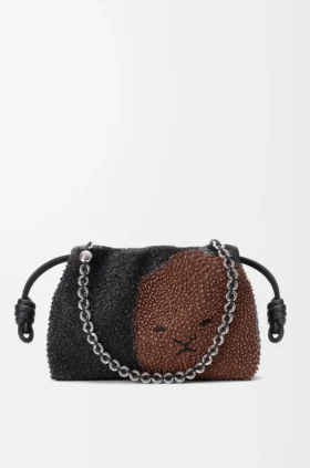 Medium Lion Beads Flamenco Purse in Beaded Canvas and Calfskin
