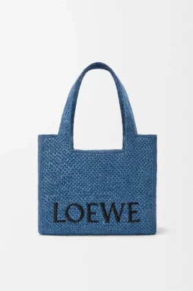 Medium Loewe Font Tote in Raffia