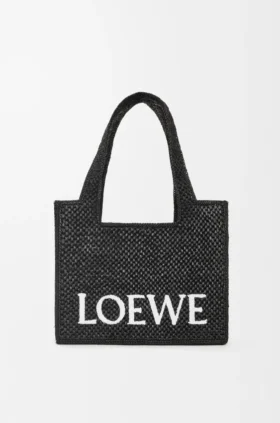Medium Loewe Font Tote in Raffia