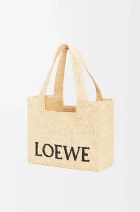 Medium Loewe Font Tote in Raffia