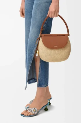 Medium Pescador Bag in Raffia and Calfskin