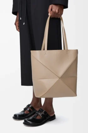 Medium Puzzle Fold Tote in Shiny Calfskin
