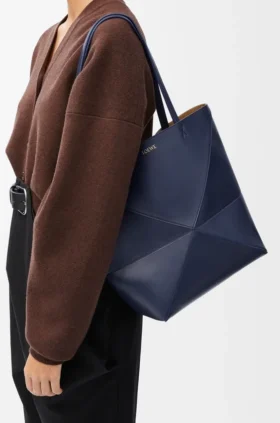 Medium Puzzle Fold Tote in Shiny Calfskin