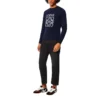 Men”S Loewe Anagram Cotton Round Neck Alphabet Embroidered Sports Classic Navy Blue H526Y24J02-5110