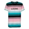 Men”S Loewe Cotton Stripe Embroidered Logo Short Sleeve H6109950Pc-9990
