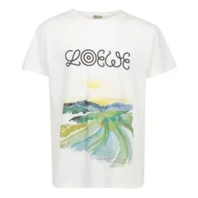 Men”S Loewe Watercolor Printing Cotton Short Sleeve White H6109831Pc-2100