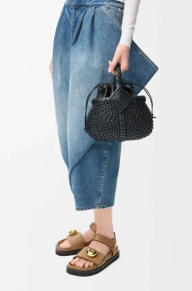 Mini Diamond Round Basket Bag in Calfskin