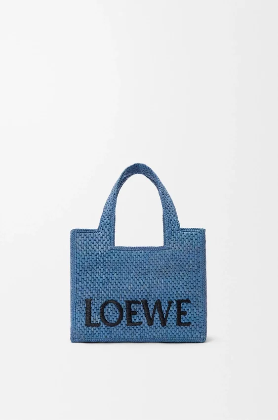 Mini Loewe Font Tote in Raffia Mini Loewe Font Tote in Raffia