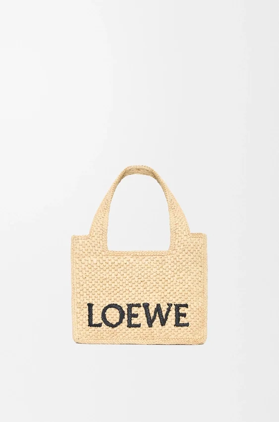 Mini Loewe Font Tote in Raffia Mini Loewe Font Tote in Raffia
