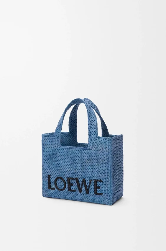 Mini Loewe Font Tote in Raffia Mini Loewe Font Tote in Raffia