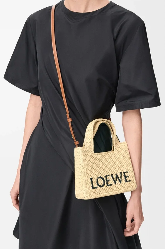Mini Loewe Font Tote in Raffia Mini Loewe Font Tote in Raffia