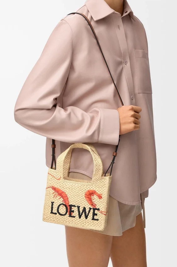 Mini Loewe Font Tote in Raffia Mini Loewe Font Tote in Raffia