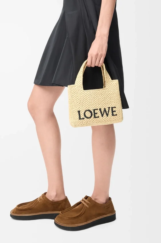 Mini Loewe Font Tote in Raffia Mini Loewe Font Tote in Raffia