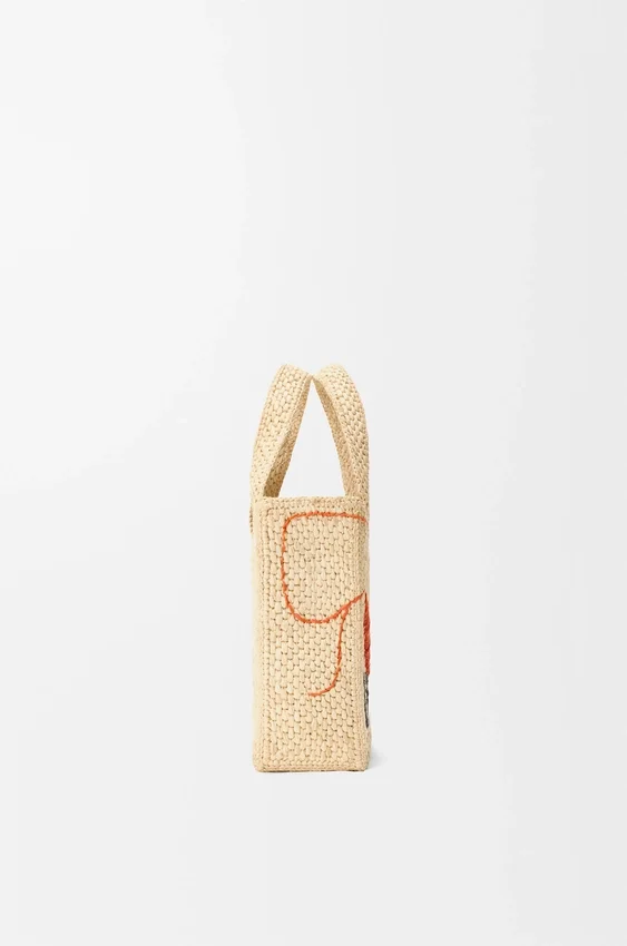 Mini Loewe Font Tote in Raffia Mini Loewe Font Tote in Raffia