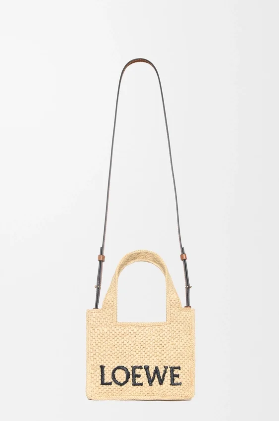 Mini Loewe Font Tote in Raffia Mini Loewe Font Tote in Raffia