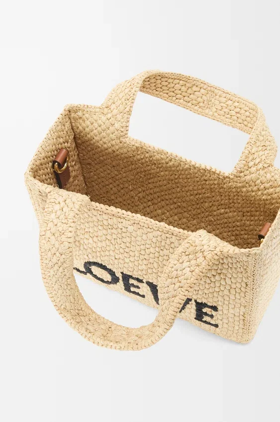 Mini Loewe Font Tote in Raffia Mini Loewe Font Tote in Raffia