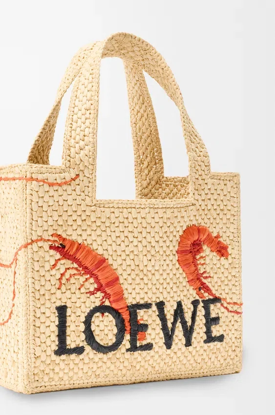 Mini Loewe Font Tote in Raffia Mini Loewe Font Tote in Raffia