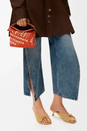 Mini Puzzle Edge Bag in Raffia and Calfskin