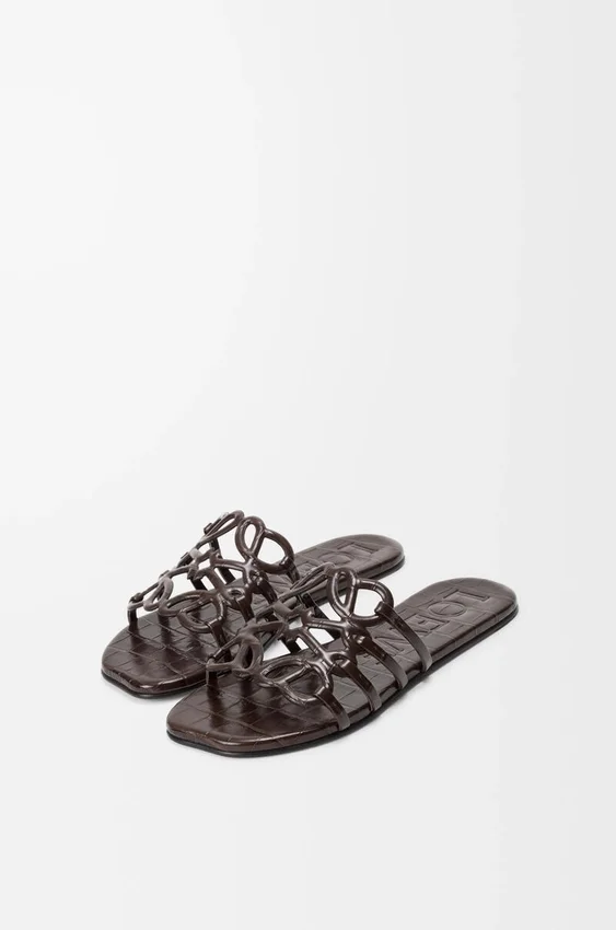 Petal Anagram Slide in Croc-Embossed Calfskin Petal Anagram Slide in Croc-Embossed Calfskin