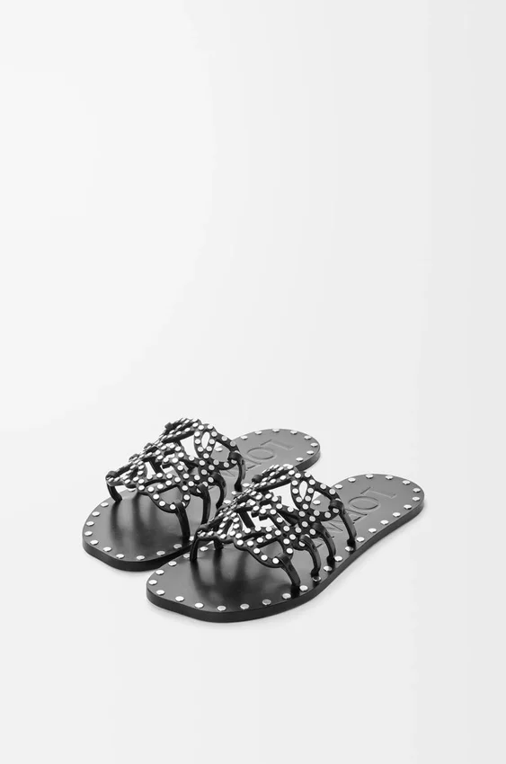 Petal Anagram Slide in Vegetable-Tanned Calfskin and Metallic Studs Petal Anagram Slide in Vegetable-Tanned Calfskin and Metallic Studs