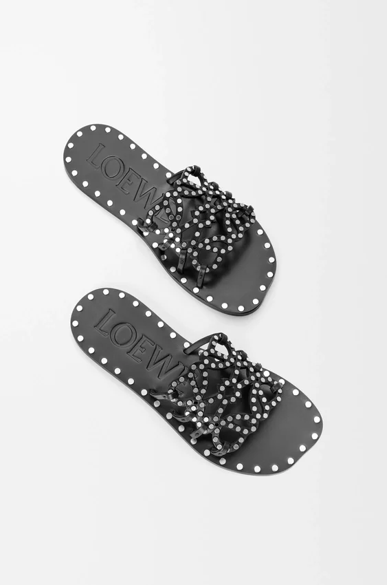 Petal Anagram Slide in Vegetable-Tanned Calfskin and Metallic Studs Petal Anagram Slide in Vegetable-Tanned Calfskin and Metallic Studs