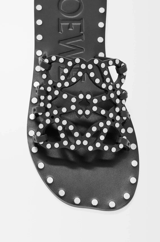 Petal Anagram Slide in Vegetable-Tanned Calfskin and Metallic Studs Petal Anagram Slide in Vegetable-Tanned Calfskin and Metallic Studs