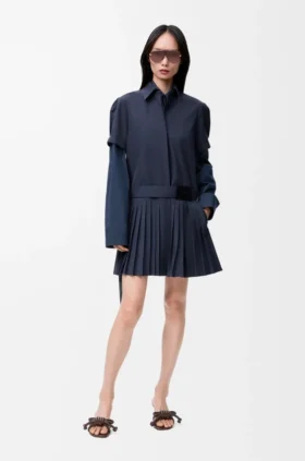 Pleated Dress in Cotton Blend