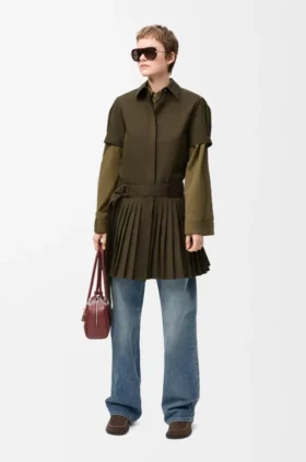 Pleated Dress in Cotton Blend