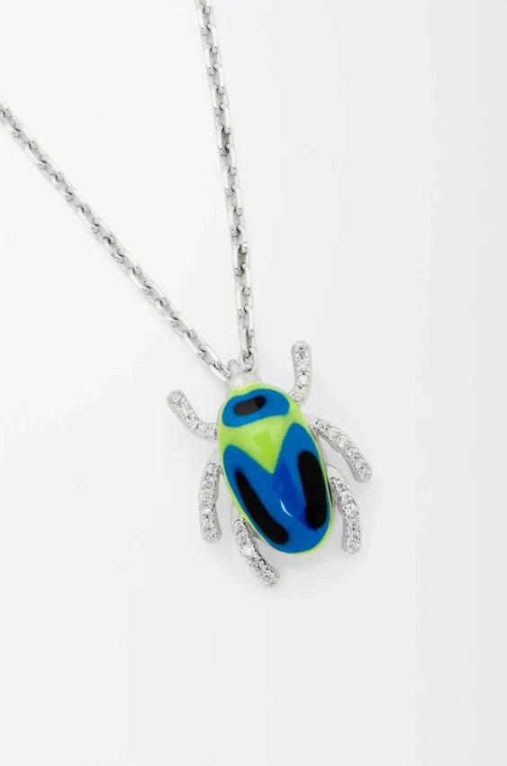 Scarabeo Necklace in Sterling Silver, Enamel and Crystal Scarabeo Necklace in Sterling Silver, Enamel and Crystal
