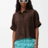 Short Sleeve Shirt in Suede Goatskin