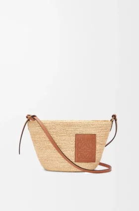 Slit Pochette Bag in Raffia and Calfskin