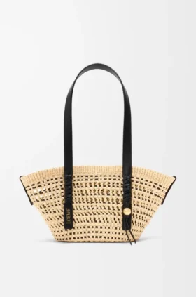 Small Braid Basket in Iraca Palm Ad Calfskin