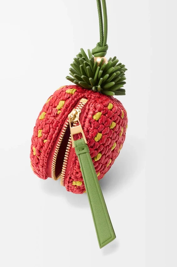 Strawberry Coin Purse in Raffia and Classic Calfskin Strawberry Coin Purse in Raffia and Classic Calfskin