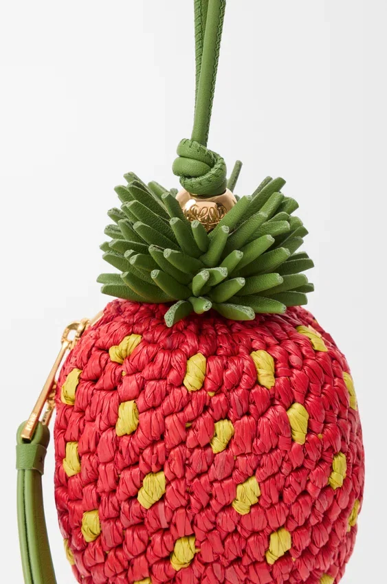 Strawberry Coin Purse in Raffia and Classic Calfskin Strawberry Coin Purse in Raffia and Classic Calfskin