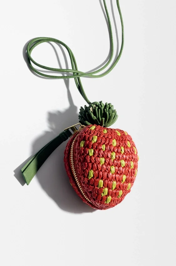 Strawberry Coin Purse in Raffia and Classic Calfskin Strawberry Coin Purse in Raffia and Classic Calfskin