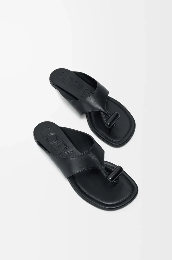 Toggle Flat Sandal in Shiny Smoot Calfskin Toggle Flat Sandal in Shiny Smoot Calfskin