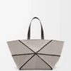 Xxl Puzzle Fold Tote in Canvas Jacquard and Calfskin